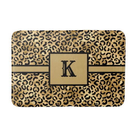 Zwarte Goud Luipaard Print met Monogram Badmat (Voorkant)