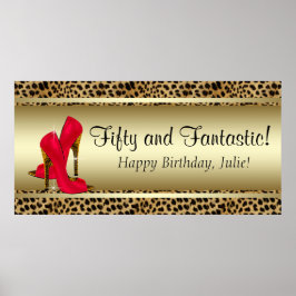 Zwarte Goud Luipaard Verjaardagsfeest Banner Poster
