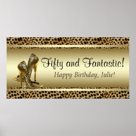 Zwarte Goud Luipaard Verjaardagsfeest Banner Poster