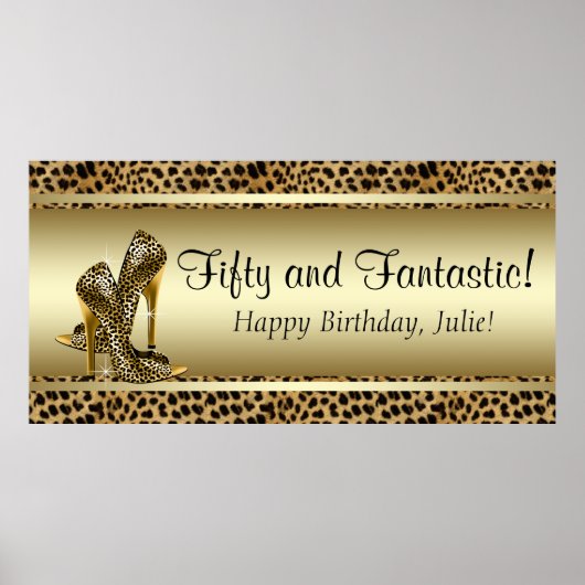 Zwarte Goud Luipaard Verjaardagsfeest Banner Poster (Voorkant)