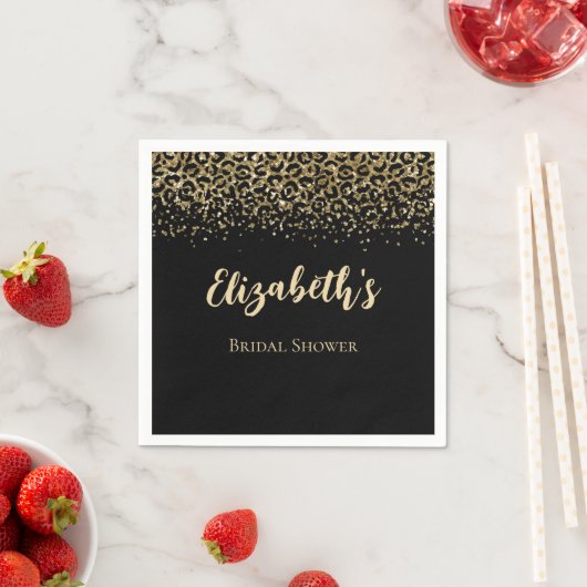 Zwarte Goud Luipaardprint Glitter Bruiloftsfeest Servet (Insitu)