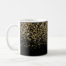 Zwarte Goud Luipaardprint Glitter Overlay Trendy Koffiemok