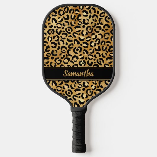 Zwarte Goud Luipaardprint Persoonlijk Pickleball Paddle (Voorkant)