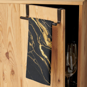 Zwarte Goud Marmer Elegante Moderne Esthetiek Theedoek