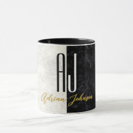 Zwarte Goud Marmer Monogram Mok