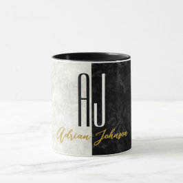 Zwarte Goud Marmer Monogram Mok