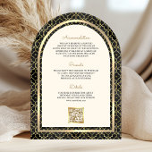 Zwarte Goud Marokkaanse QR Code Sikh Boog Bruiloft Kaart
