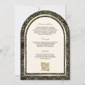 Zwarte Goud Marokkaanse QR Code Sikh Boog Bruiloft Kaart (Achterkant)