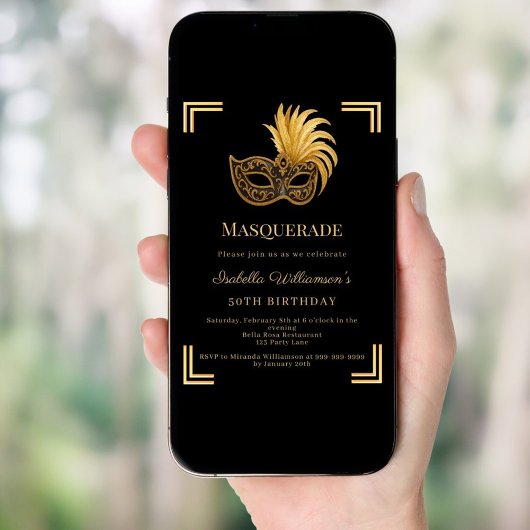 Zwarte goud Maskerade verjaardagsfeestje Kaart