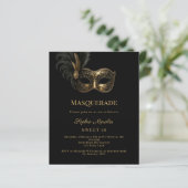 Zwarte goud Masquerade feest Sweet 16 uitnodiging (Staand voorkant)