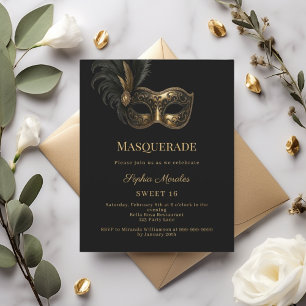 Zwarte goud Masquerade feest Sweet 16 uitnodiging