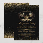 Zwarte Goud Masquerade Quinceanera  Kaart (Voorkant / Achterkant)