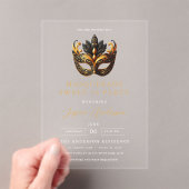 Zwarte Goud Masquerade Sweet 16 Verjaardagsfeestje Acryl Uitnodigingen (Insitu (Draagbaar))