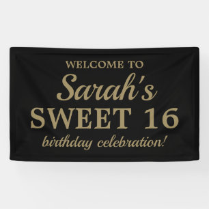 Zwarte Goud Meisje's Sweet 16 Verjaardags Welkom Spandoek