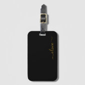 Zwarte Goud Meisjesachtig Script Monogram Naam Mod Bagagelabel (Voorkant (verticaal))