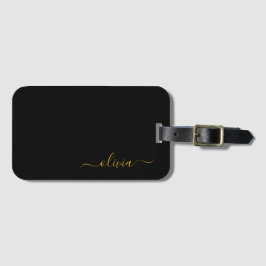 Zwarte Goud Meisjesachtig Script Monogram Naam Mod Bagagelabel