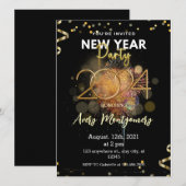 Zwarte Goud Modern Nieuwjaarsfeest Uitnodiging (Voorkant / Achterkant)