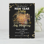 Zwarte Goud Modern Nieuwjaarsfeest Uitnodiging (Staand voorkant)