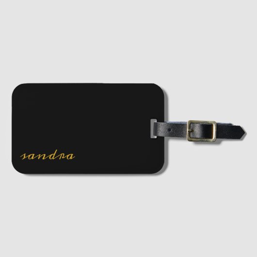 Zwarte Goud Moderne Chic Script Meisjesachtige Mon Bagagelabel (Voorkant (horizontaal))