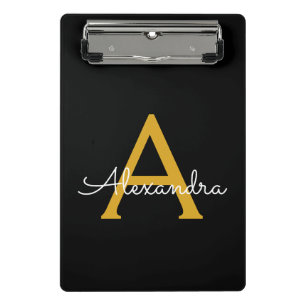 Zwarte Goud Moderne Script Meisjesachtige Monogram Mini Klembord