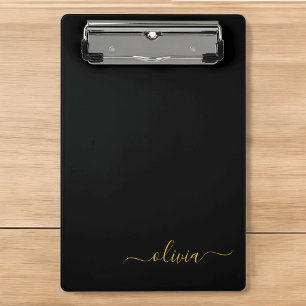 Zwarte Goud Moderne Script Meisjesachtige Monogram Mini Klembord