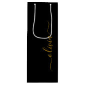 Zwarte Goud Moderne Script Meisjesachtige Monogram Wijn Cadeautas (Voorkant)