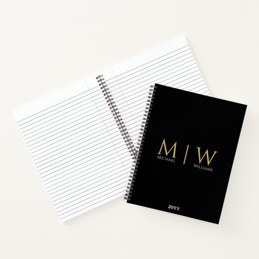 Zwarte Goud Monogram Initiaal Modern Professioneel Notitieboek (Binnen)