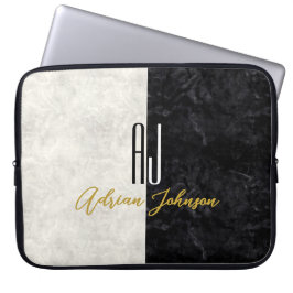 Zwarte Goud Monogram Marmer Laptop Sleeve
