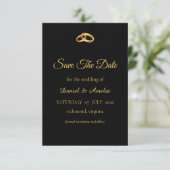 Zwarte Goud Monogram Save The Date Kaart (Staand voorkant)