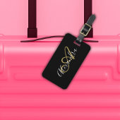 Zwarte Goud Monogram Script Naam Reizen Bagagelabel