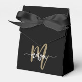 Zwarte Goud Monogram Stijlvol Modern Bedankdoosjes (Voorkant Zijde)