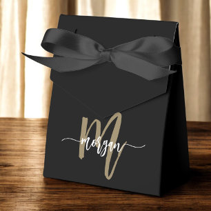 Zwarte Goud Monogram Stijlvol Modern Bedankdoosjes