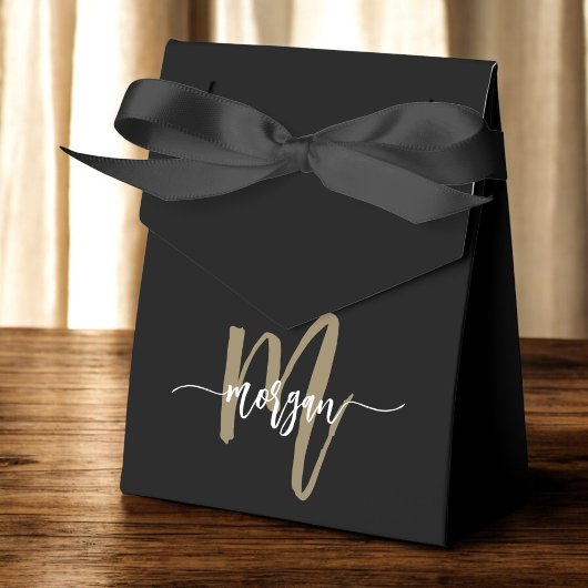 Zwarte Goud Monogram Stijlvol Modern Bedankdoosjes