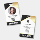 Zwarte Goud Naam Foto QR Code Personeelskaart Badge (Voor- en achterkant)