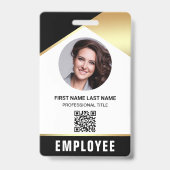 Zwarte Goud Naam Foto QR Code Personeelskaart Badge (Voorzijde)