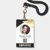 Zwarte Goud Naam Foto QR Code Personeelskaart Badge (Voorzijde met lanyard)
