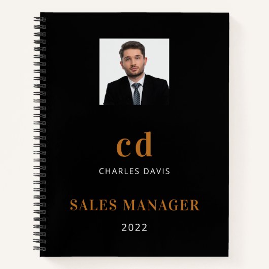 Zwarte goud naam initials foto bedrijf notitieboek (Voorkant)