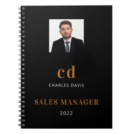 Zwarte goud naam initiële foto business notitieboek (Voorkant)