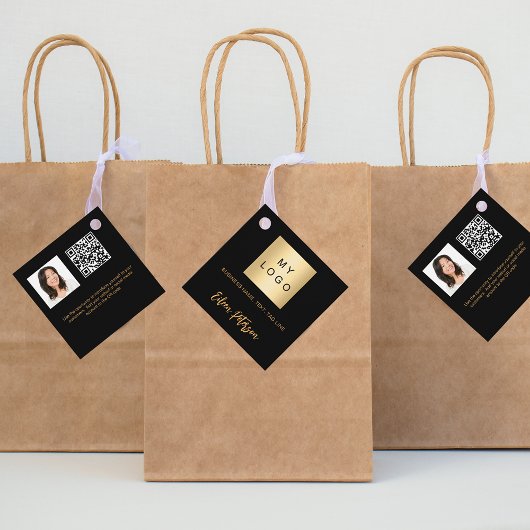 Zwarte goud naam logo foto QR-code hanglabel Bedankjes Labels