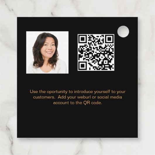 Zwarte goud naam logo foto QR-code hanglabel Bedankjes Labels (Achterkant)