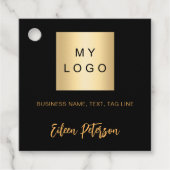 Zwarte goud naam logo foto QR-code hanglabel Bedankjes Labels (Voorkant)