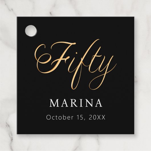 Zwarte goud naam script 50ste verjaardag bedankjes labels (Voorkant)