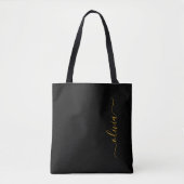 Zwarte Goud Naam Witte Meisjesachtige Script Monog Tote Bag (Voorkant)