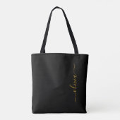 Zwarte Goud Naam Witte Meisjesachtige Script Monog Tote Bag (Achterkant)