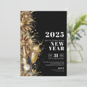 Zwarte Goud Nieuwjaarsfeest Champagne Kaart (Staand voorkant)