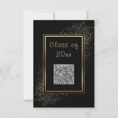 Zwarte Goud QR Code Afstudeeruitnodiging Voorbeeld Kaart (Achterkant)