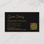Zwarte Goud QR Code Script Luxe Vastgoed Visitekaartje (Achterkant)