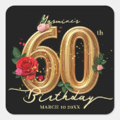 Zwarte Goud Rode Roos Bloem 60e Verjaardag Vierkante Sticker (Voorkant)