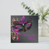 Zwarte goud roze gemaskerd bal kaart (Staand voorkant)