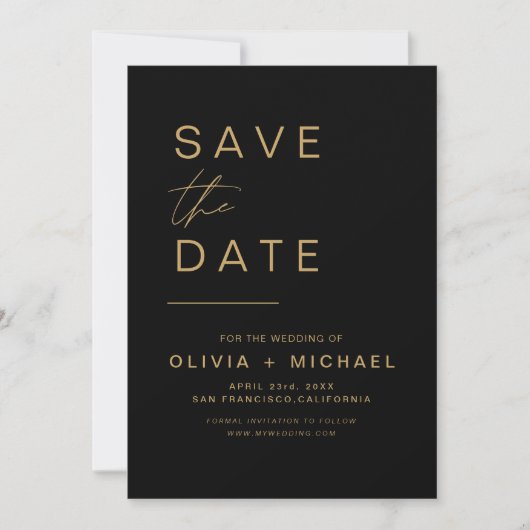 Zwarte Goud Save the Date Elegante Minimalistische (Voorkant)